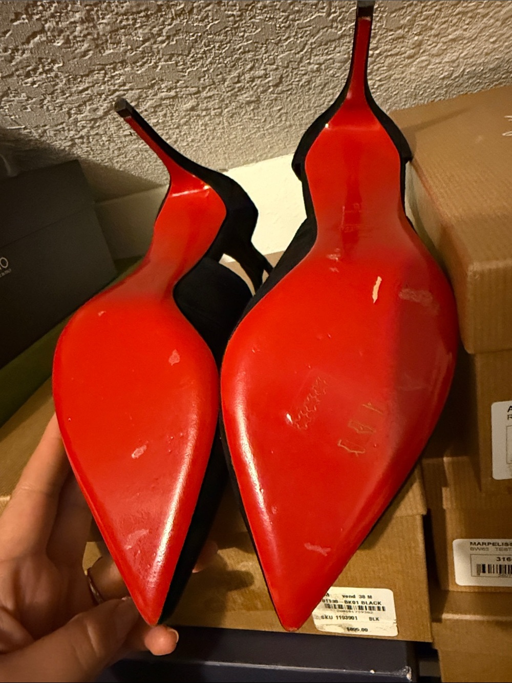 Christian Louboutin Black Suede Pointed Lace-Up Heels - Picture 2 of 3